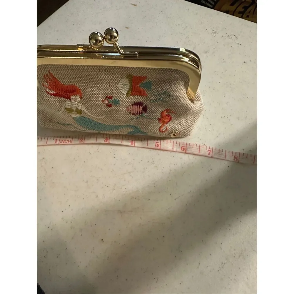 NWOT Spartina 449 Women's Beige Canvas Cordelia Under the Sea Mermaid Coin Purse